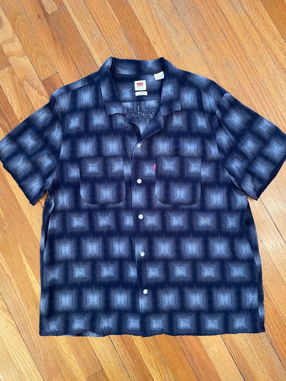 LEVI’S RELAXED Navy & Steel Blue Men’s Patterned Button-Up Resortwear Camp Shirt